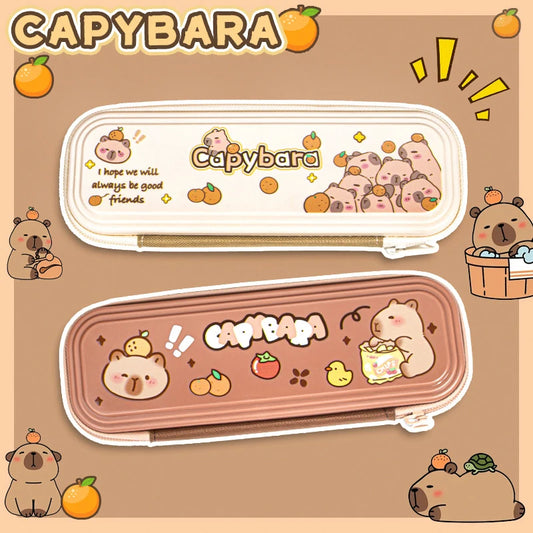 Capybara Large‑Capacity Pencil Case – Dirt-Resistant, Portable Cartoon Pencil Bag for School & Office