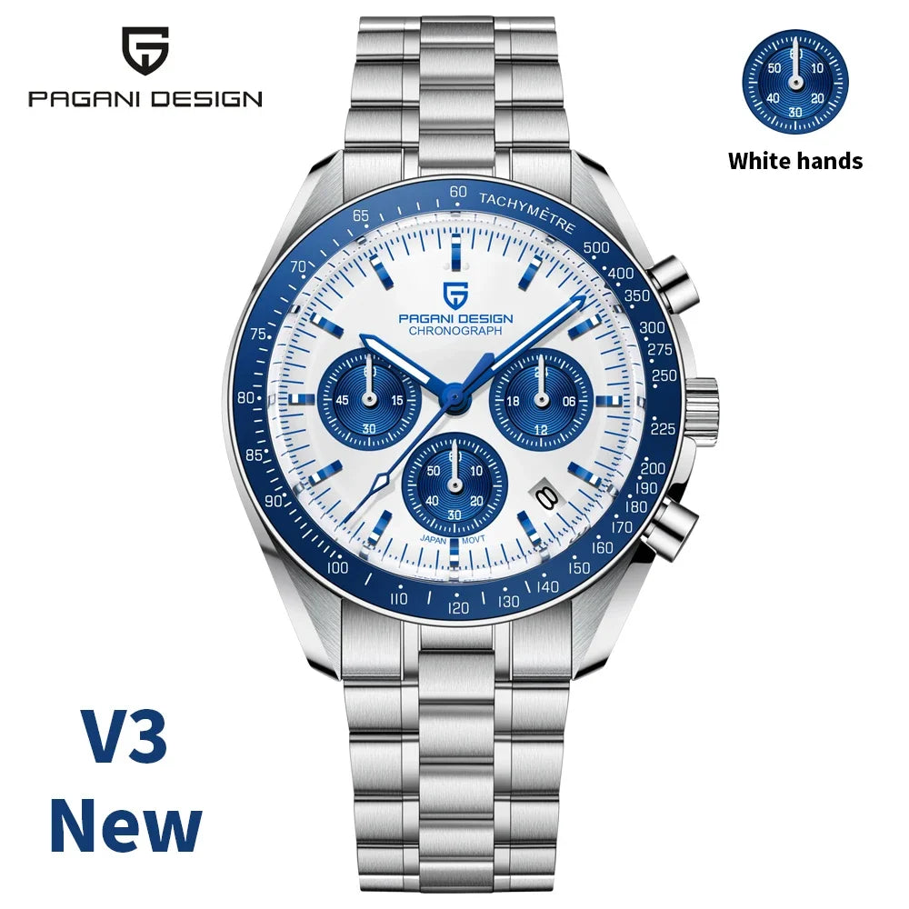 PAGANI DESIGN 2024 Men’s Luxury Quartz Chronograph Watch – Sapphire Mirror, Auto Date, Speed Dial ⌚✨