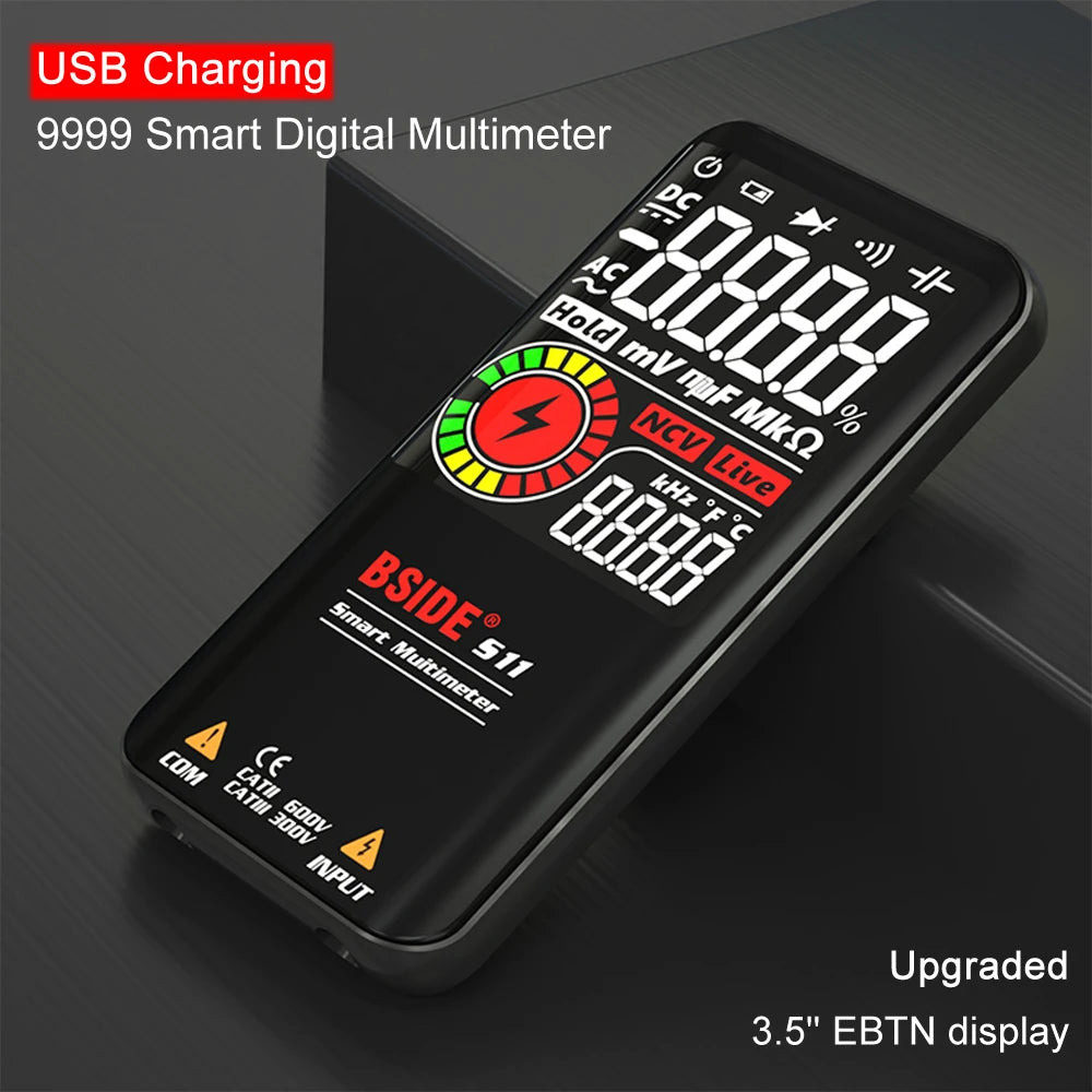BSIDE Professional Digital Multimeter – Smart 9999 Counts EMF Multitester with DC/AC Voltage, Resistance, Capacitor, Diode & Live Wire Testing