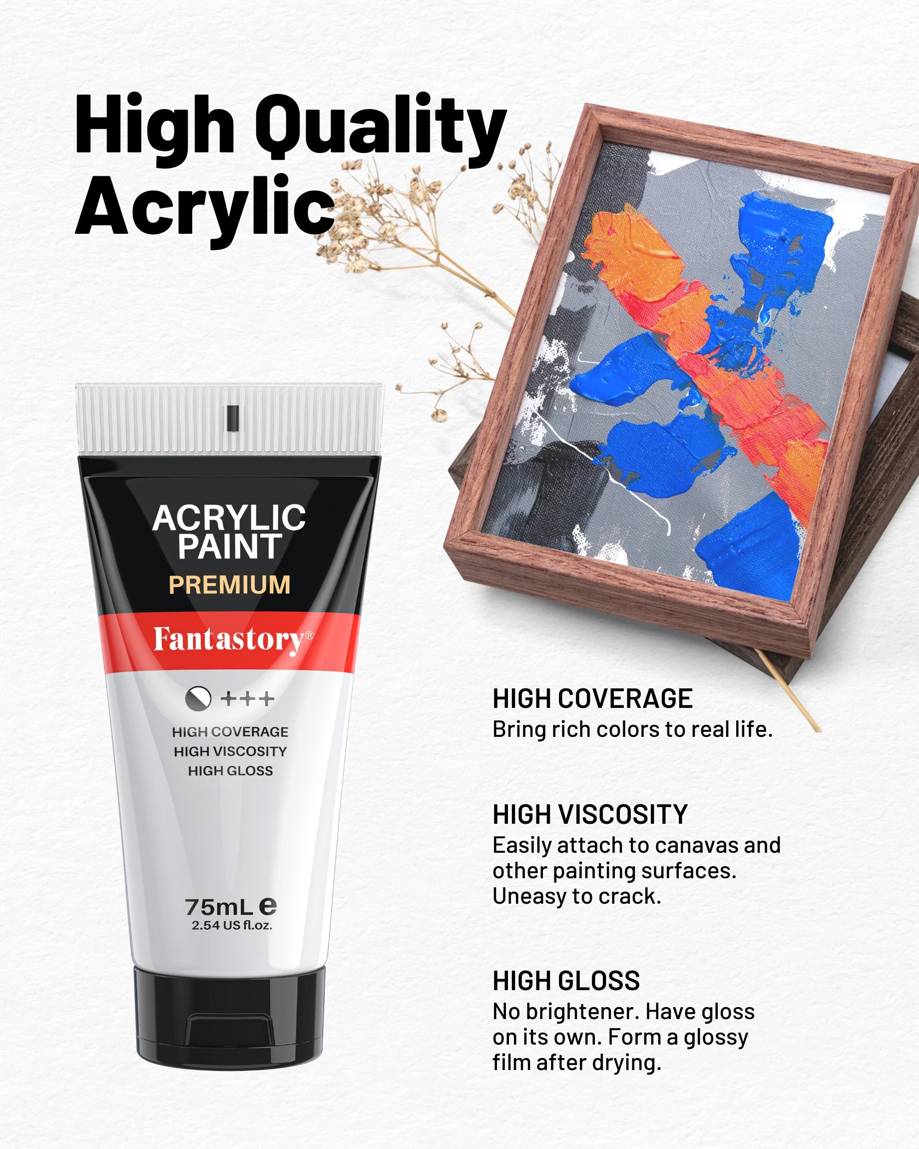 Premium Acrylic Paint Set 20oz (8 Tubes) – Thick Pigment Craft Paints for Professional Artists