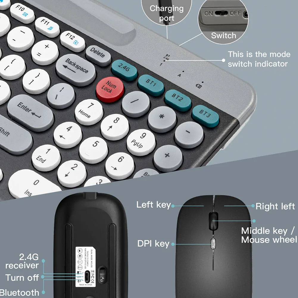 2.4G + Bluetooth Dual-Mode Keyboard & Mouse Combo – Multi-Device Wireless Set with Phone Holder for Mac, iOS, Android & Windows