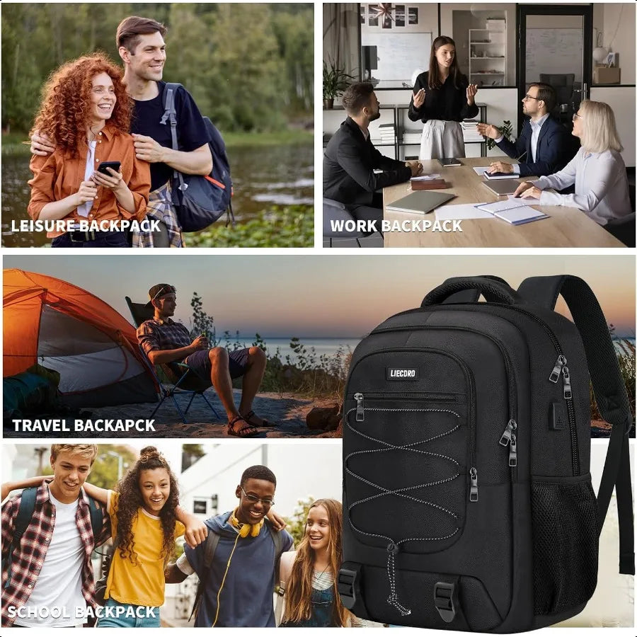 Men’s 15.6" Laptop Backpack – School & Travel Bag for Boys/Teens | USB Charging Port Durable Daypack