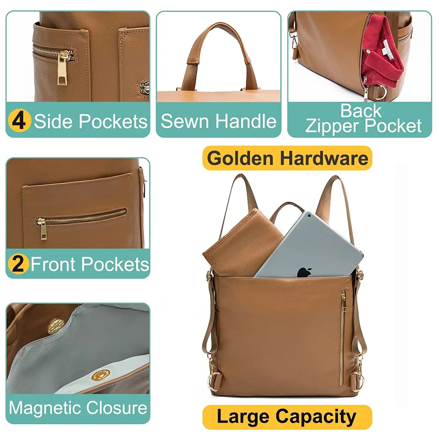 2022 PU Leather Diaper Backpack – Fashion Mommy & Daddy Bag with Changing Pad | Large Capacity Baby Organizer Nappy Bag