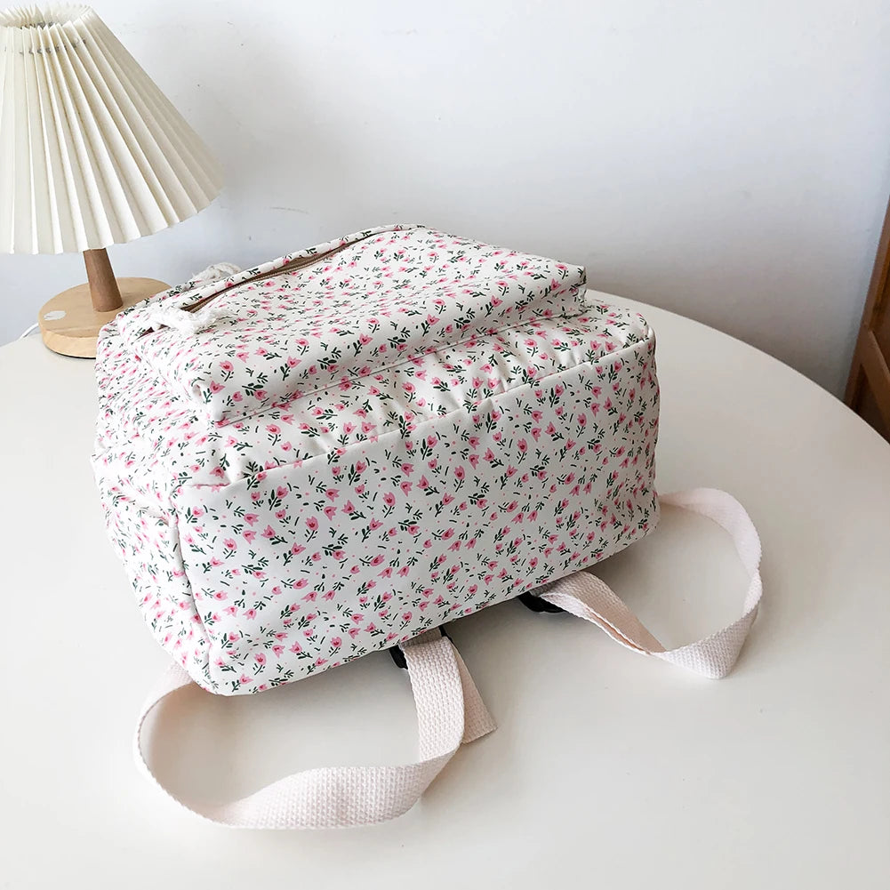 Floral Print Backpack with Pendant for Women & Girls – Large Capacity Student School & Travel Bookbag