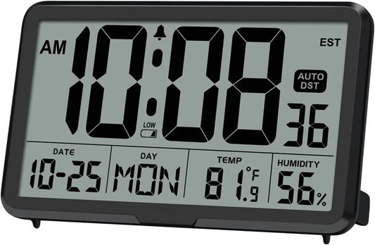 Automatic Digital Wall Clock – Battery Operated Table & Wall Clock with Temperature, Humidity & Date Display