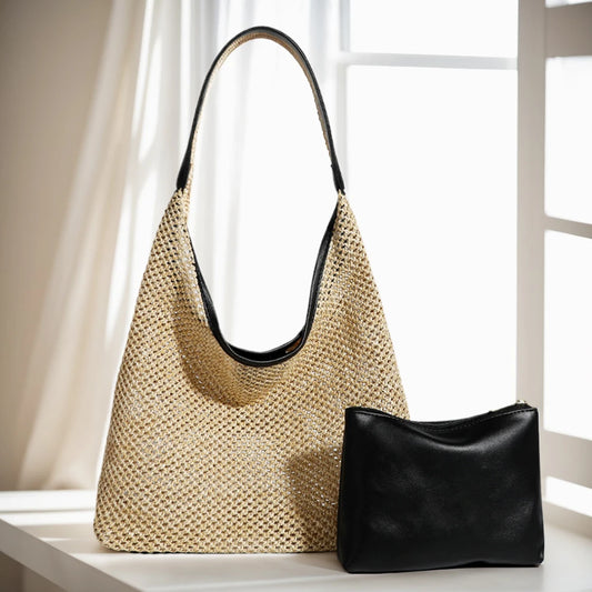 Women’s Straw Tote Bag – Large Capacity Woven Shoulder Bag with PU Purse for Beach, Summer & Travel 👜🌴