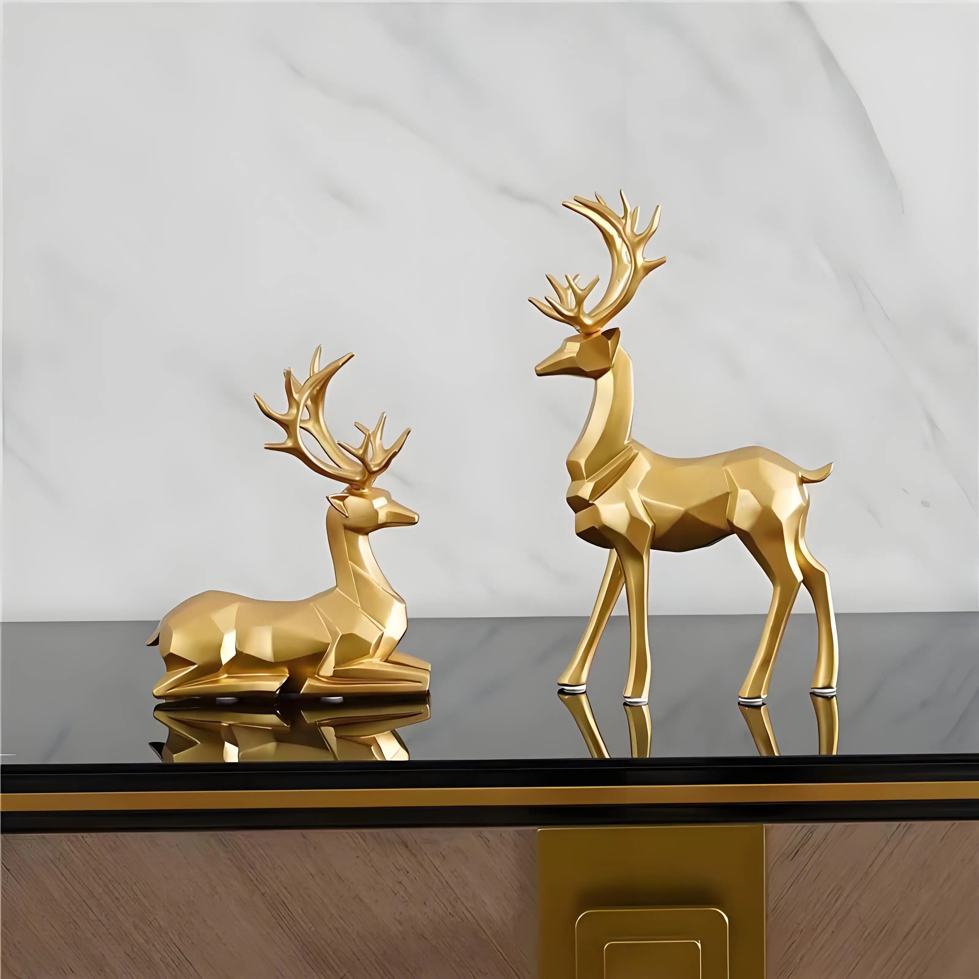 2PCS Christmas Reindeer Figurines – Nordic Style Deer Ornaments for Fireplace, Desk, Bedroom & Holiday Décor