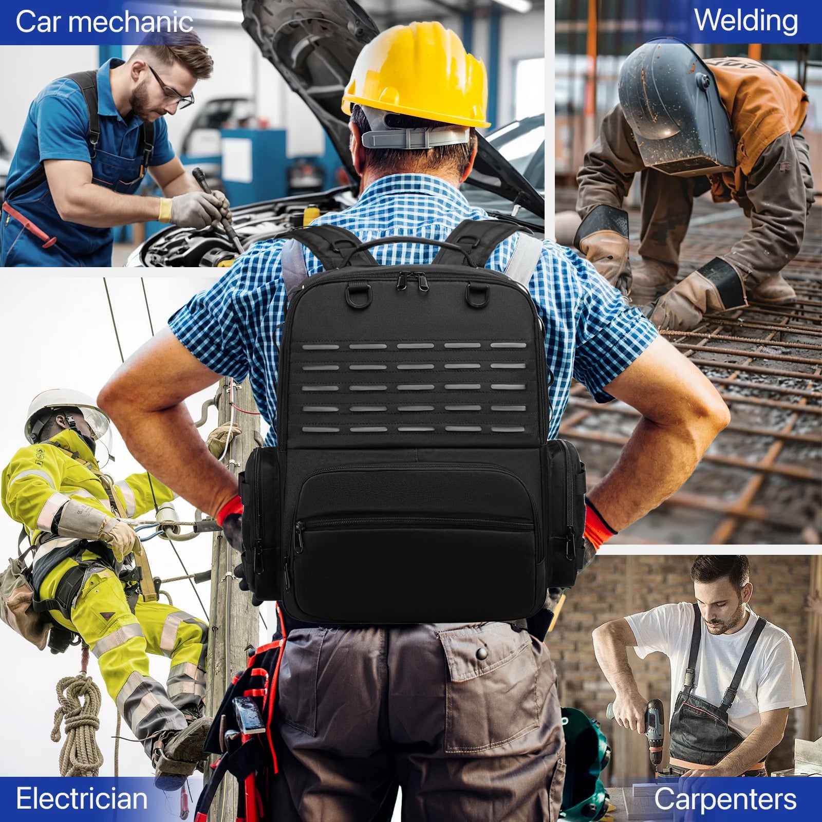 Heavy-Duty Tool Backpack for Men – Professional Tool Storage with 3 Removable Pouches | Electrician, Plumber & Maintenance Organizer Bag