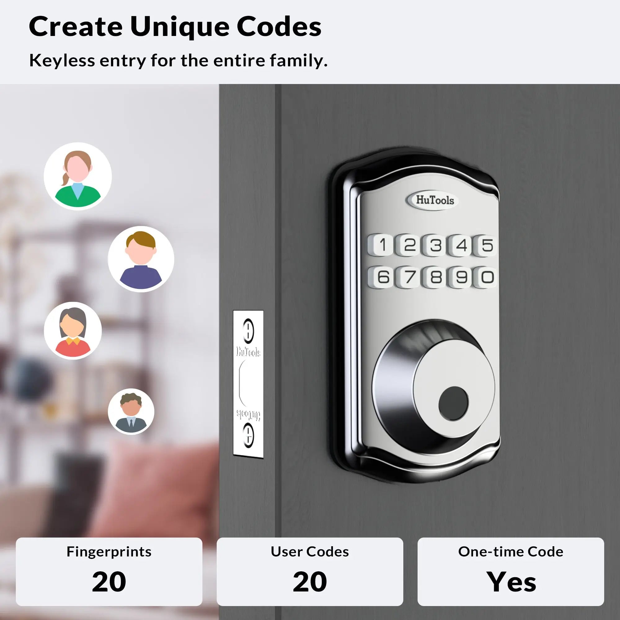 Smart Keypad Door Lock – Fingerprint Entry, Deadbolt with 20 Touch Codes & 20 User Profiles