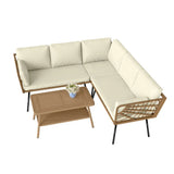 4-Piece L-Shaped Rattan Wicker Patio Furniture Set – Modern Sectional Outdoor Conversation Sofa