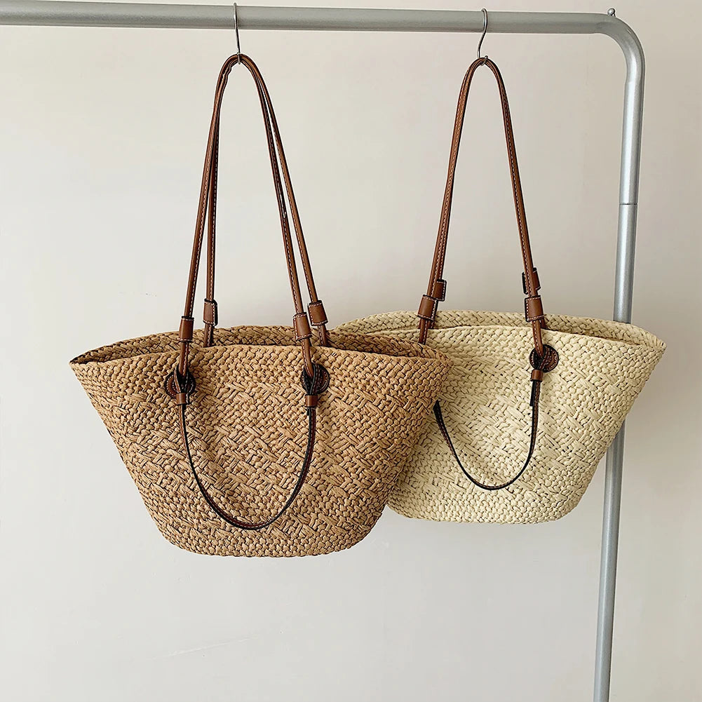 Women’s woven tote bag – large-capacity summer beach handbag, trendy braided shoulder bag for parties, vacation & daily stylish use