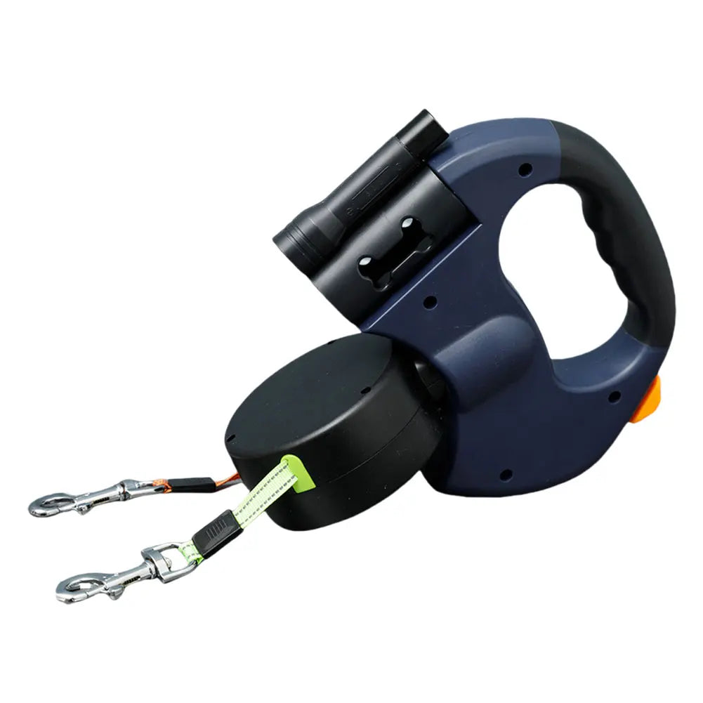 Double-Headed Retractable Dog Leash with LED Light – 360° Swivel Tangle-Free Lead for Small & Medium Dogs