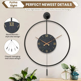 Large Modern Wall Clock – Silent Metal Minimalist Wall Clock with Walnut Dial for Living Room Décor