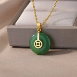 Gold-Color Stainless Steel Round Jade Lucky Necklace for Women & Men – Retro Blessing Pendant 🎁💫