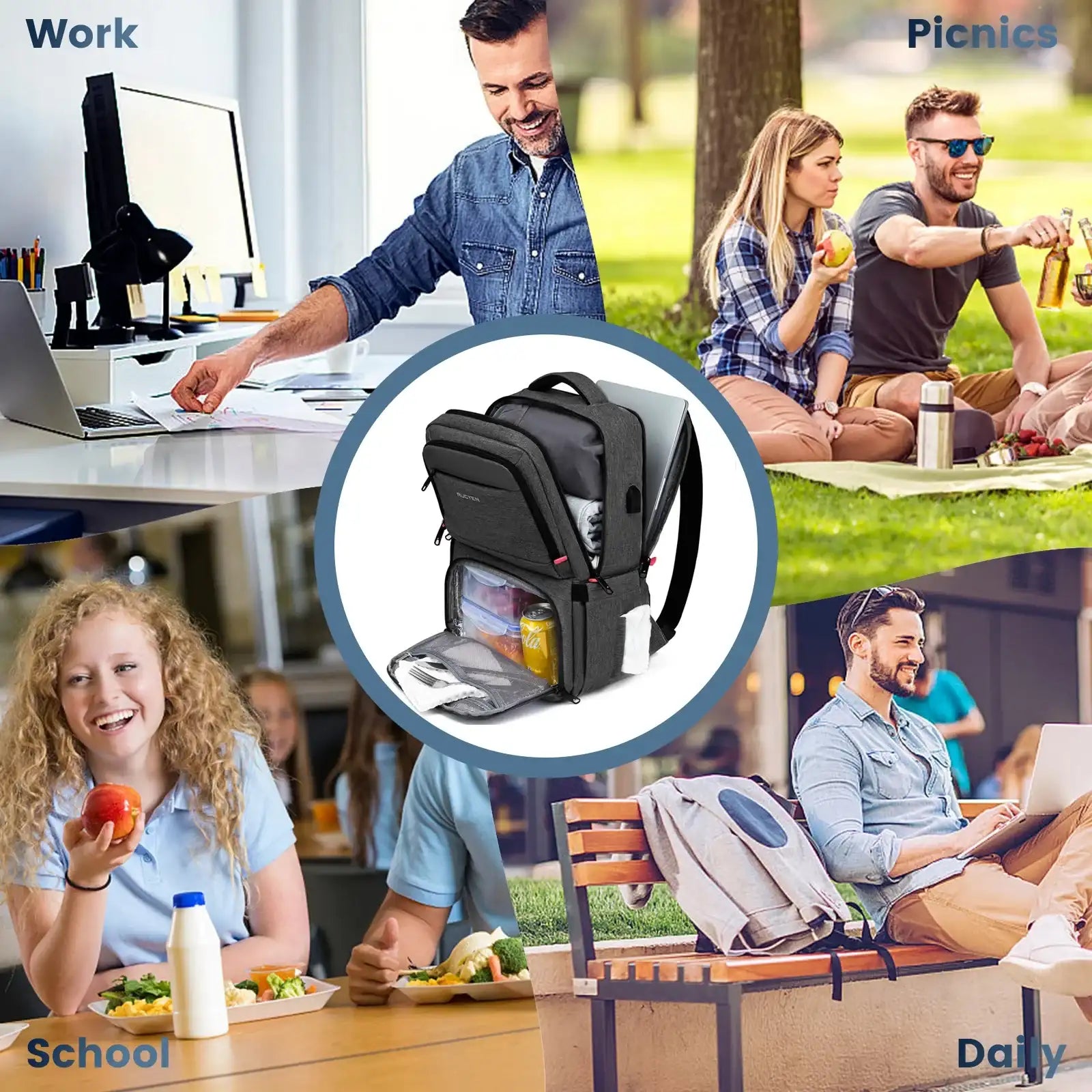 “Insulated Backpack Lunch Bag with USB Port – Waterproof Leak-Proof Cooler Case”