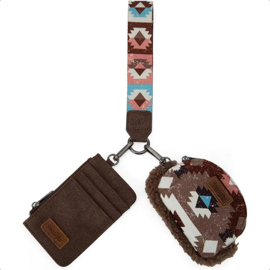 Wrangler Western Women’s Keychain Wristlet Wallet – Dual Pouch Sherpa Coin Purse & Card Holder