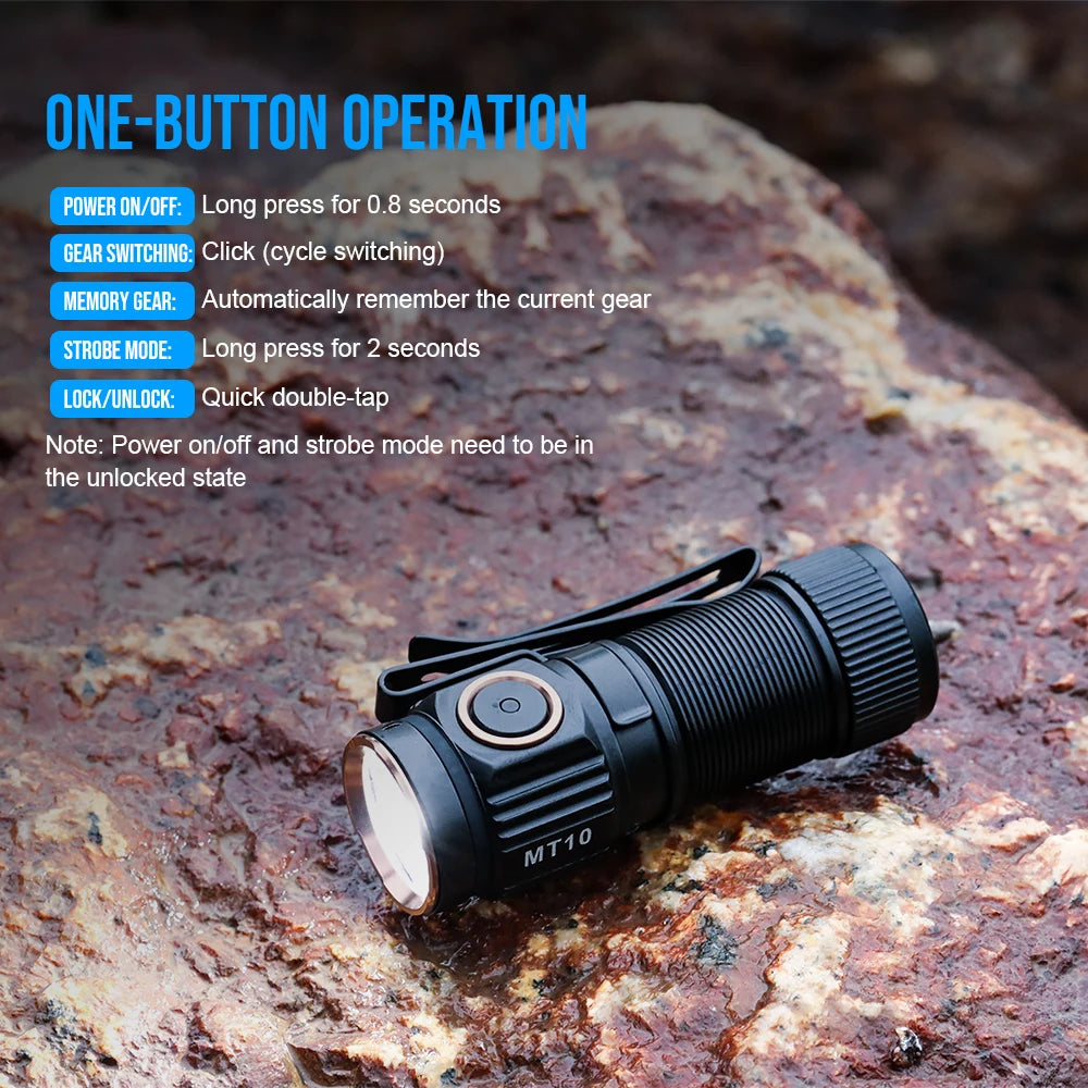 TrustFire MT10 Rechargeable LED EDC Flashlight – 1000 Lumens, USB-C Charging, Compact Torch with Magnetic Tail