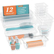12-Piece Crystal Clear Drawer Organizer Set – Multi-Size Storage Trays for Vanity, Kitchen & Office