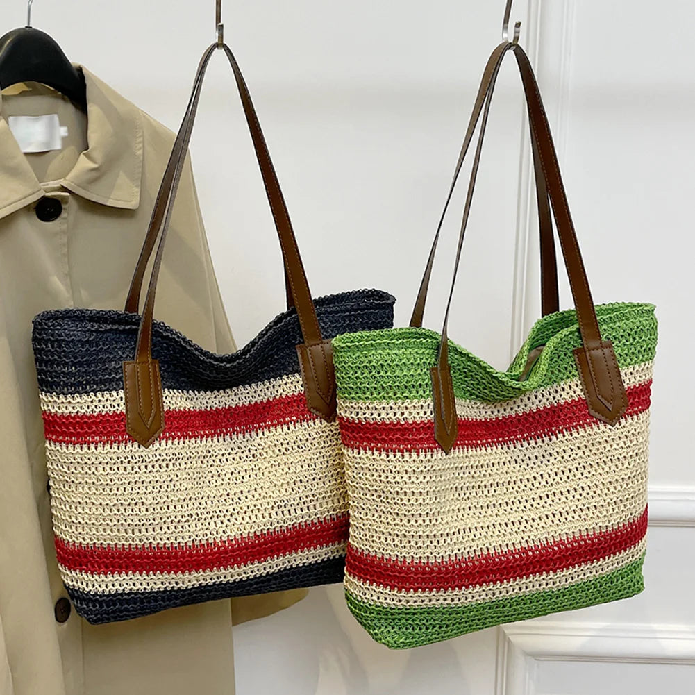 Straw Shoulder Bag for Women – Large Capacity Summer Beach Handbag with Zipper & Crossbody Strap 🏖️👜