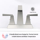 2-Handle Brushed Nickel Bathroom Sink Faucet – 4-Inch Centerset with Pop-Up Drain
