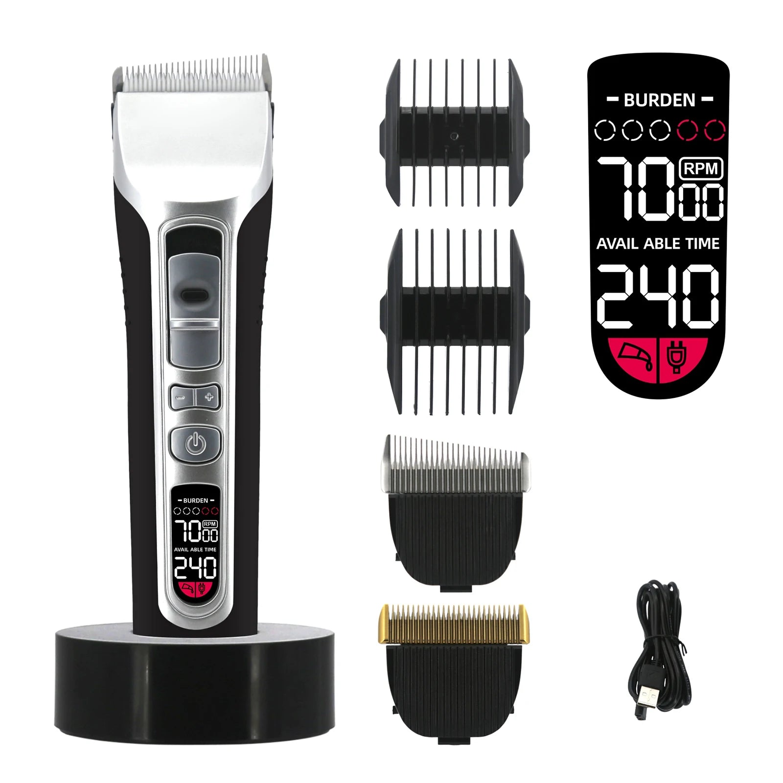Professional Hair Clipper – Titanium Ceramic Blade, USB Rechargeable Hair Trimmer with LCD Display for Barbers