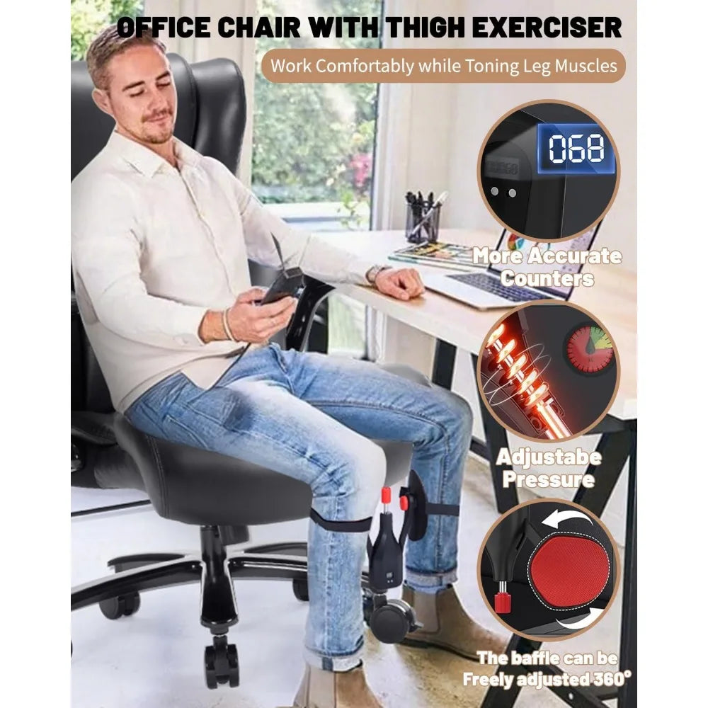 💺 Executive High-Back Desk Chair – Big & Tall Office Chair with Thigh Exerciser & Adjustable Lumbar Support