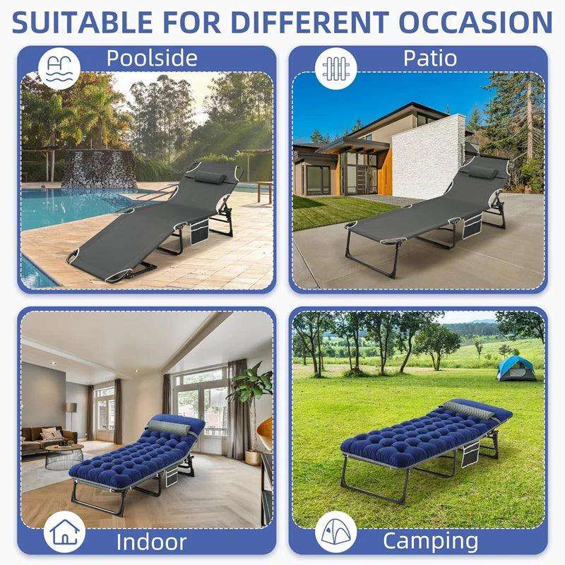 Camping Cot with Mattress, 4-Position Folding Camping Bed Hold up 330lbs, Portable Sleeping Cot for Camp, Beach, Patio - PulinGO