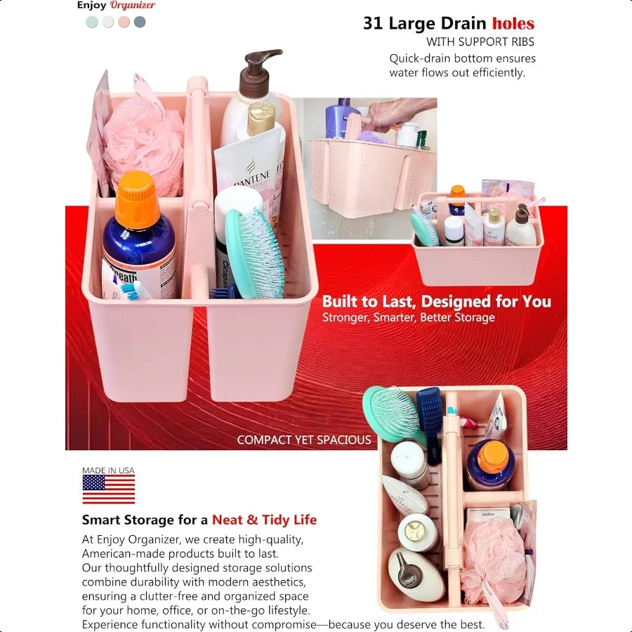 Shower Caddy & Organizer with Handle – 3-Compartment Portable Storage Bin for Bathroom, Dorm & Gym