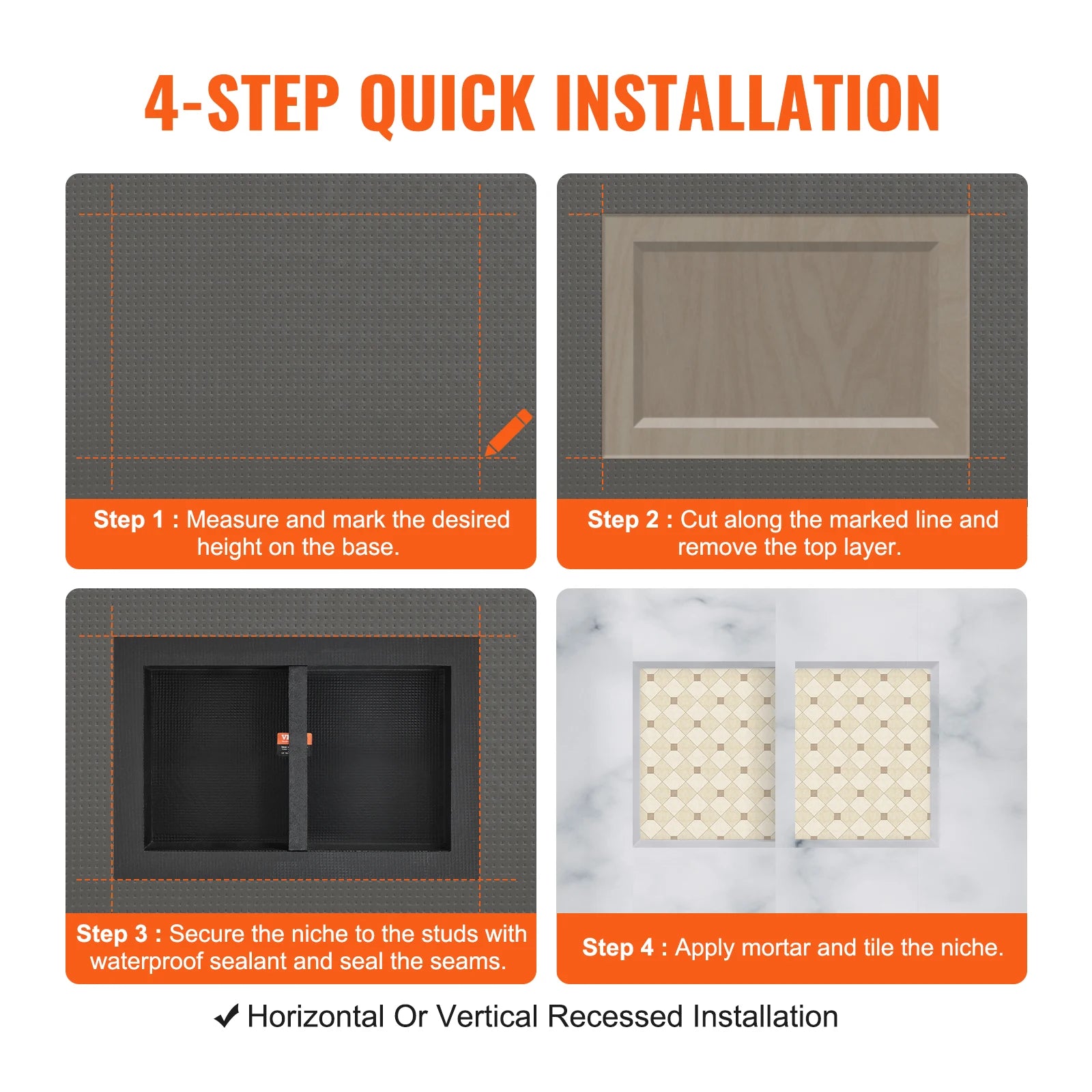 Tile-Ready Recessed Shower Niche Insert – Wall Shelf Organizer for Soap & Shampoo