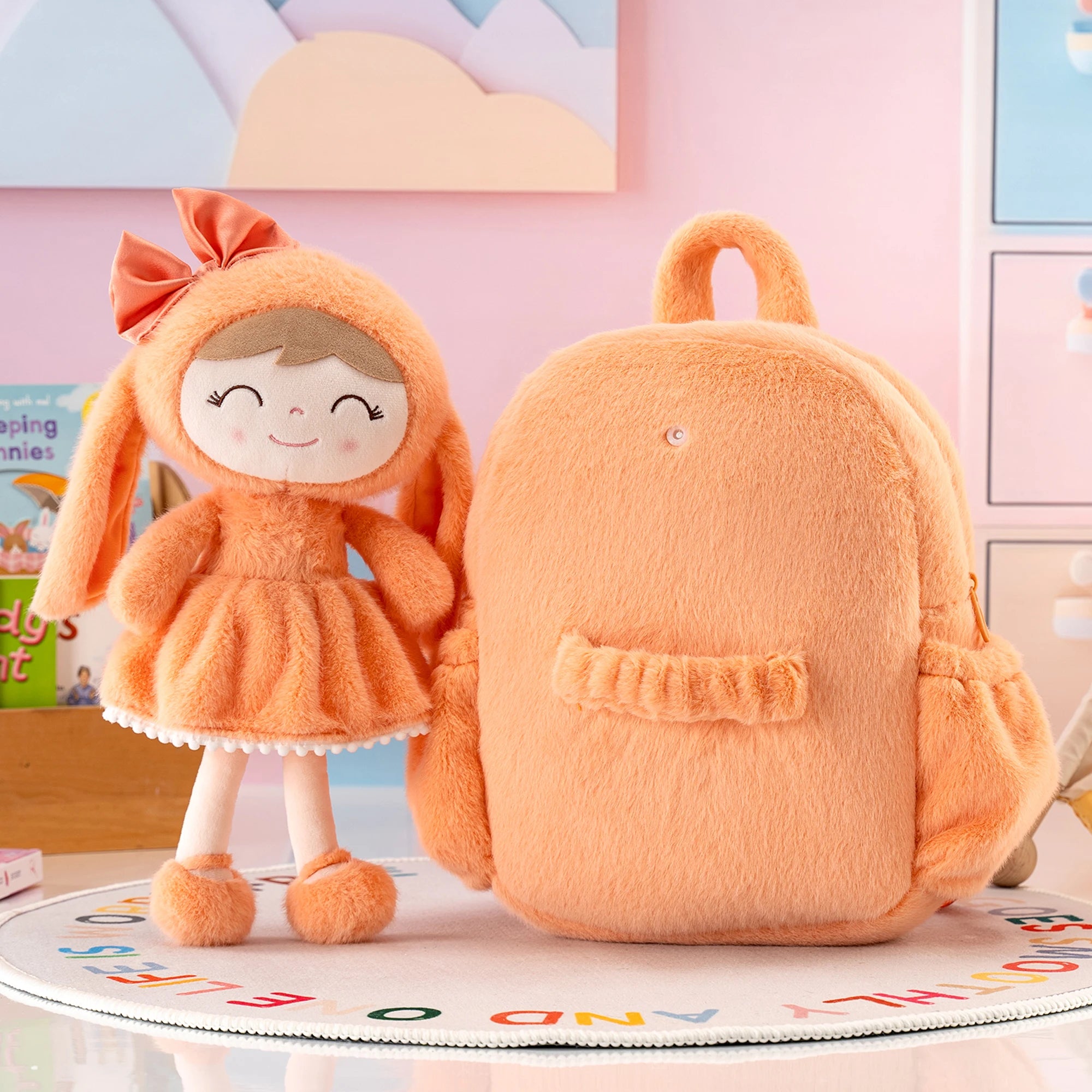 Gloveleya Snow Plush Rabbit Backpack – Orange Edition | Soft Animal Baby Bag for Toddlers & Baby Shower Gift