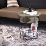 Set of 2 Wire Basket End Tables with Wood Tops – Modern Gray Side Tables for Living Room, Bedroom & Office