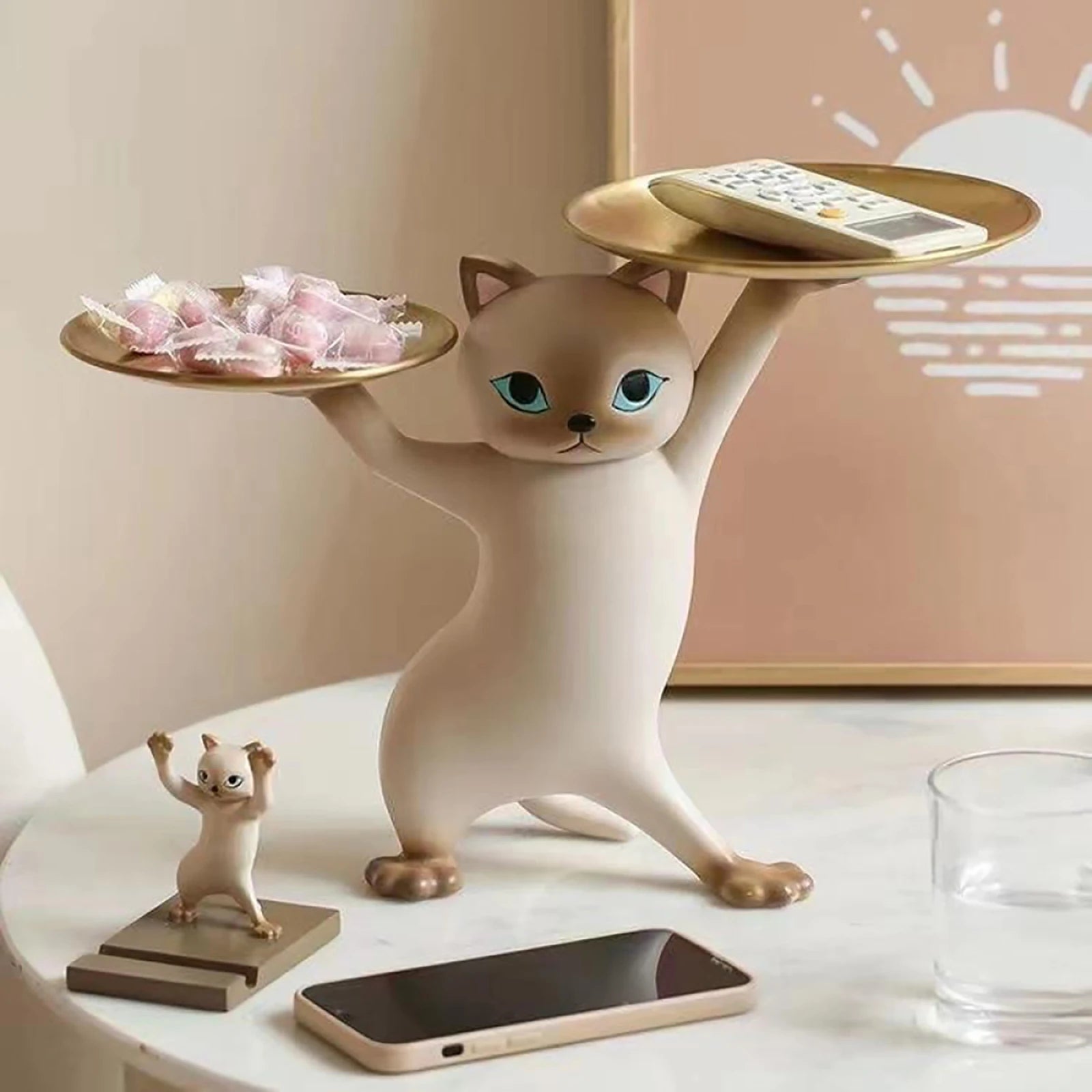 Resin Cat Storage Tray Statue – Artistic Kitten Jewelry Holder & Decorative Sculpture | Modern Home & Office Décor