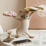Resin Cat Storage Tray Statue – Artistic Kitten Jewelry Holder & Decorative Sculpture | Modern Home & Office Décor