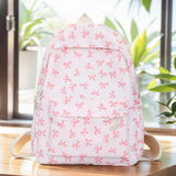 Bow Print Nylon Student Backpack for Girls & Women – Cute Schoolbag with Adjustable Straps for Travel & Daily Use
