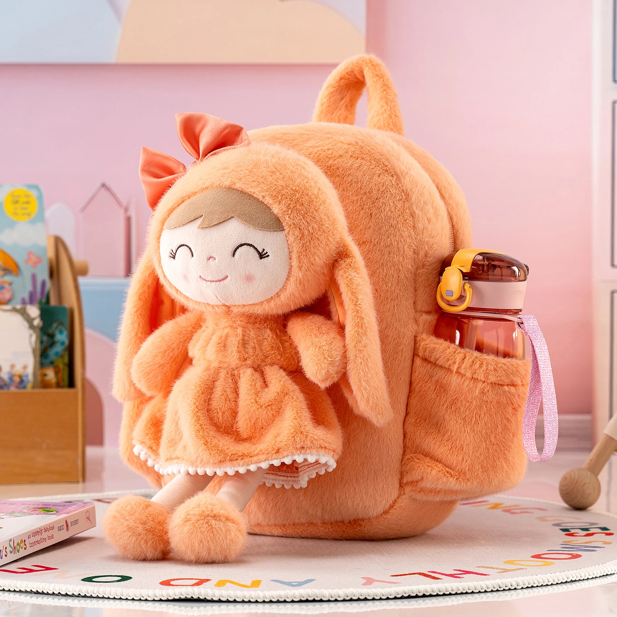 Gloveleya Snow Plush Rabbit Backpack – Orange Edition | Soft Animal Baby Bag for Toddlers & Baby Shower Gift