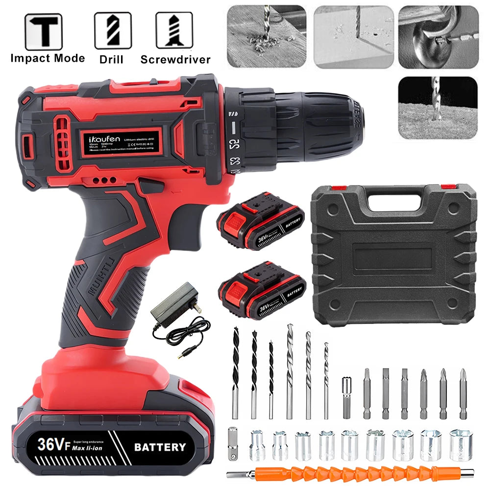 Professional Cordless Electric Drill & Driver Set – Impact Drill for Woodworking, Metal & Home Projects 🔧⚡