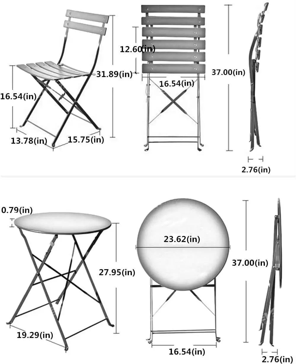 “3-Piece Folding Bistro Set – Weather-Resistant Table & 2 Chairs for Patio, Yard & Garden Conversation Spaces”