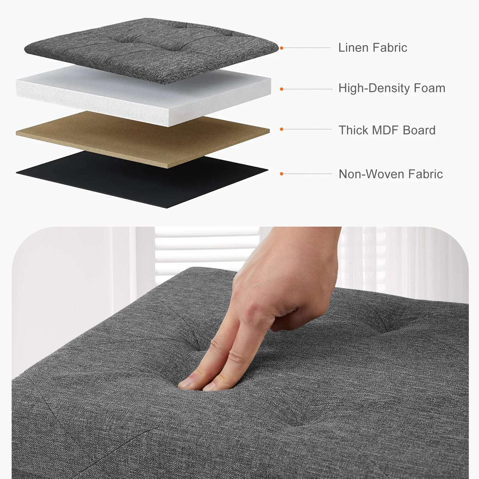 Hidden Storage Footstool Toy Box Bench – Linen Fabric 2-in-1 Ottoman for Living Room & Bedroom