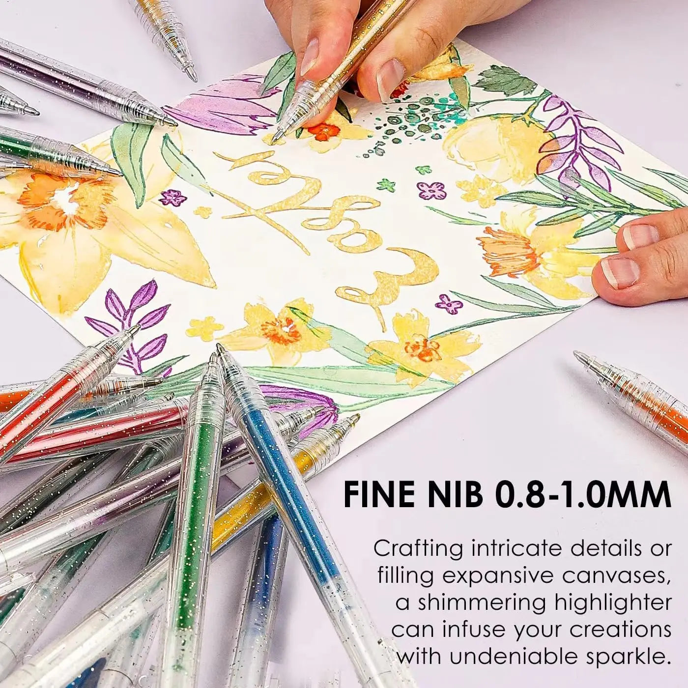 Glitter Gel Pens Set (18 Colors) – Metallic Sparkle Retractable Pens for Coloring & Creative Writing