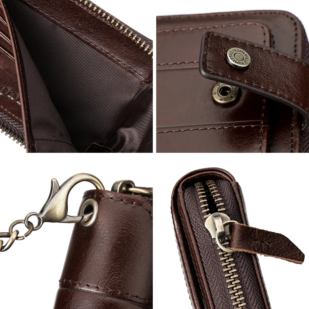 KAVIS Men’s RFID Genuine Leather Wallet – Multifunction Zipper Storage Money Bag with Coin Purse & Card Holder