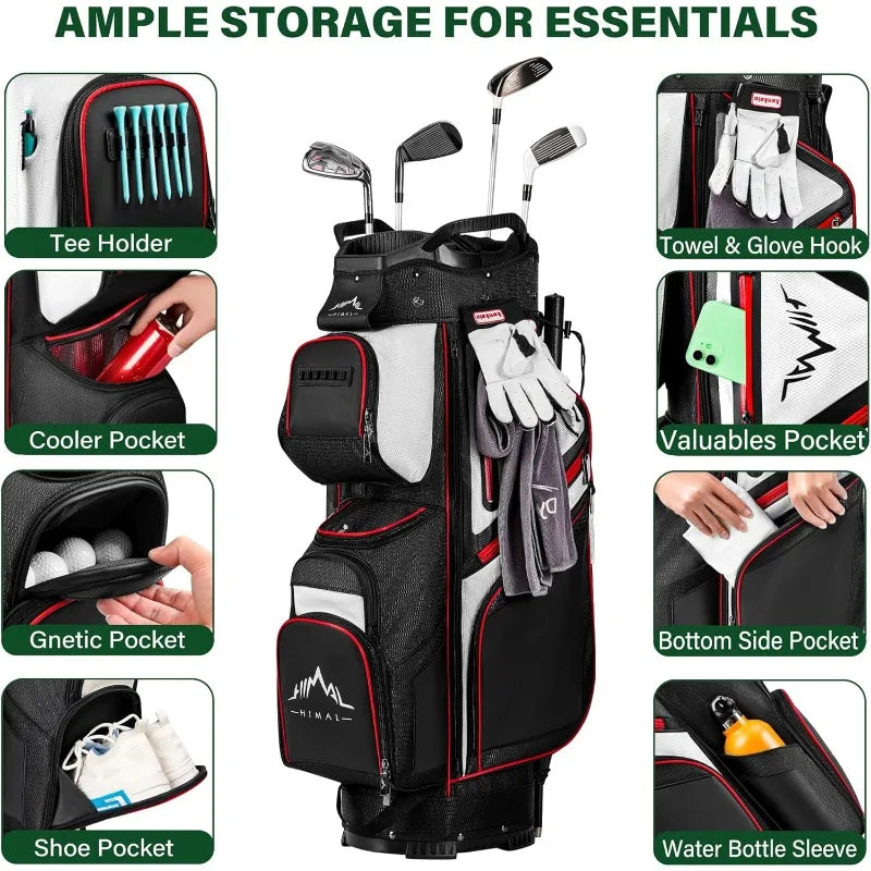 Premium 15-way golf cart bag – anti-shake divider top with magnetic pocket, ergonomic handles & rain cover