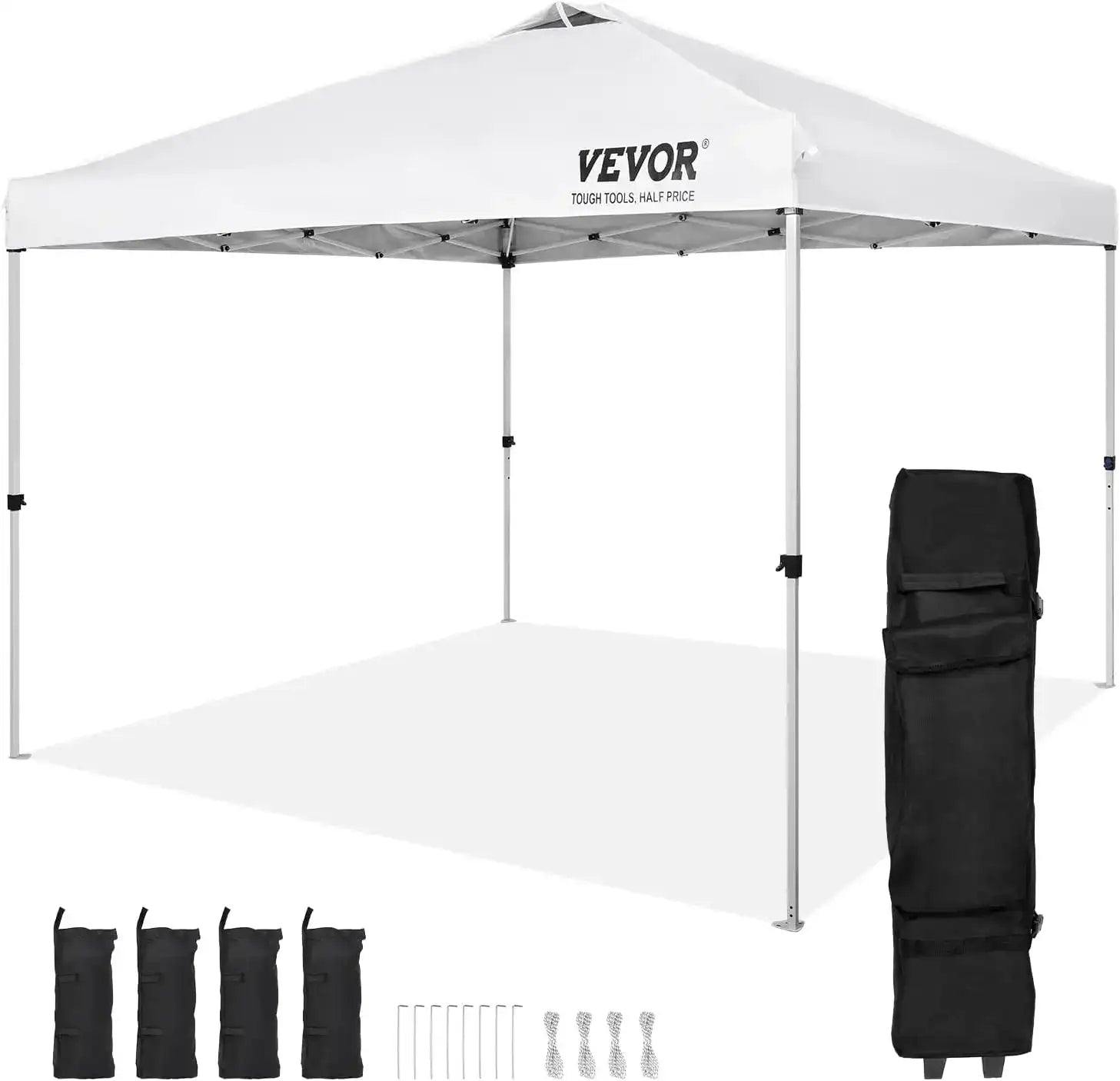10′ x 10′ Pop-Up Canopy Tent – 250D PU Silver-Coated Tarp with Roller Bag & 4 Sandbags