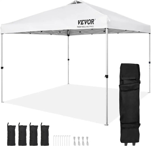 10′ x 10′ Pop-Up Canopy Tent – 250D PU Silver-Coated Tarp with Roller Bag & 4 Sandbags