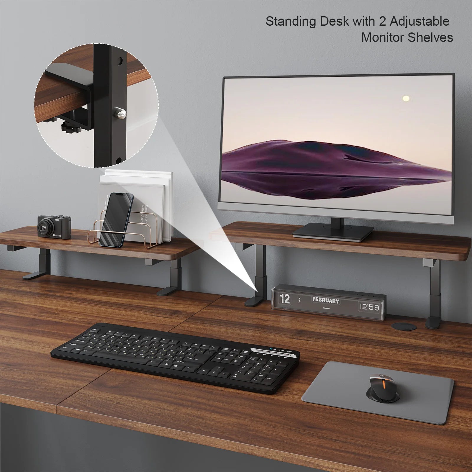 Electric Standing Desk with Dual Adjustable Monitor Shelves – Sit-Stand Desk with Memory Controller & Adjustable Height