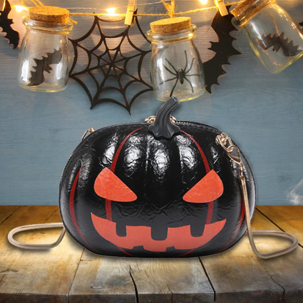 Novelty Pumpkin PU Leather Crossbody Bag – Women’s Halloween Messenger Purse