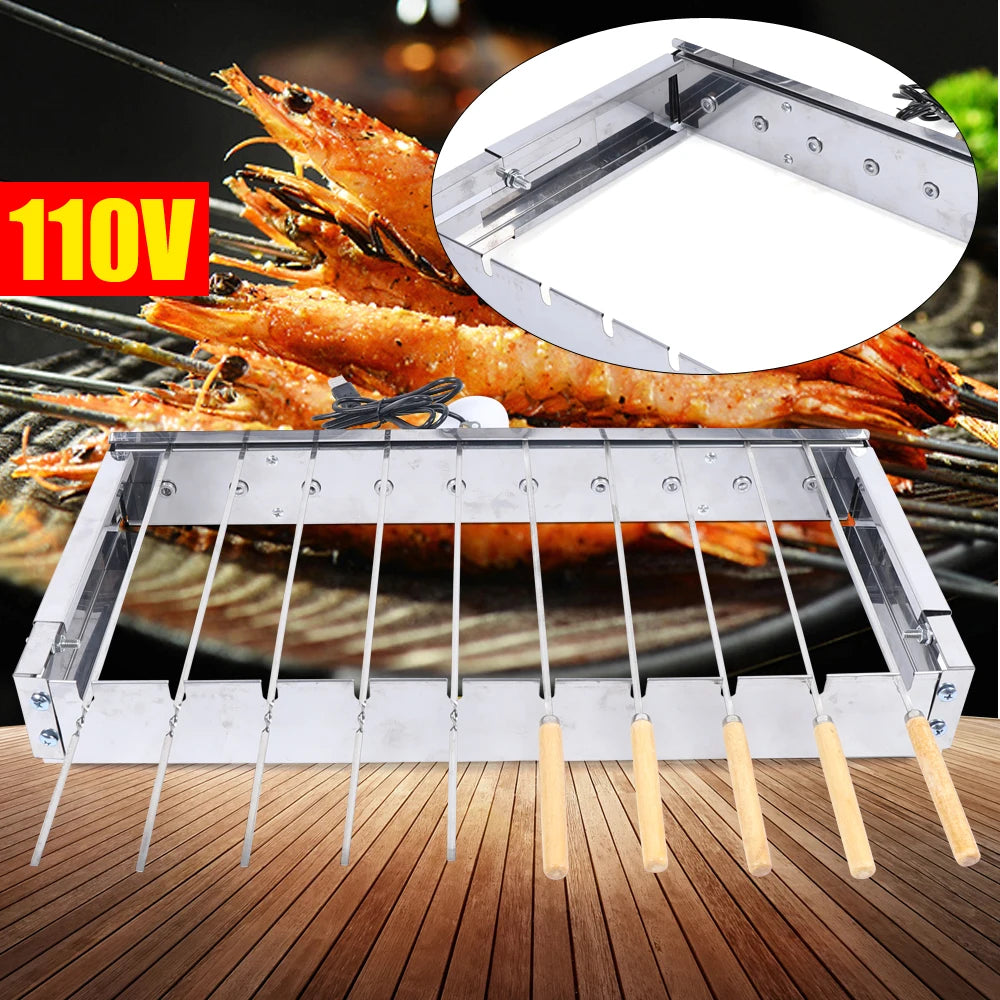 “110V Portable Electric BBQ Grill – Stainless Steel Rolling Barbecue with Automatic Shelf for Outdoor Picnic & Camping”