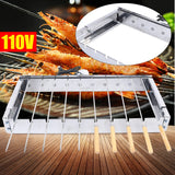 “110V Portable Electric BBQ Grill – Stainless Steel Rolling Barbecue with Automatic Shelf for Outdoor Picnic & Camping”
