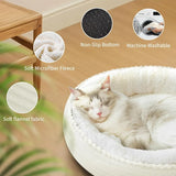 20in Cream Round Cat & Dog Bed – Washable Plush Sleeping Sofa with Nonslip Bottom, Breathable & Soft Cushion for Pets