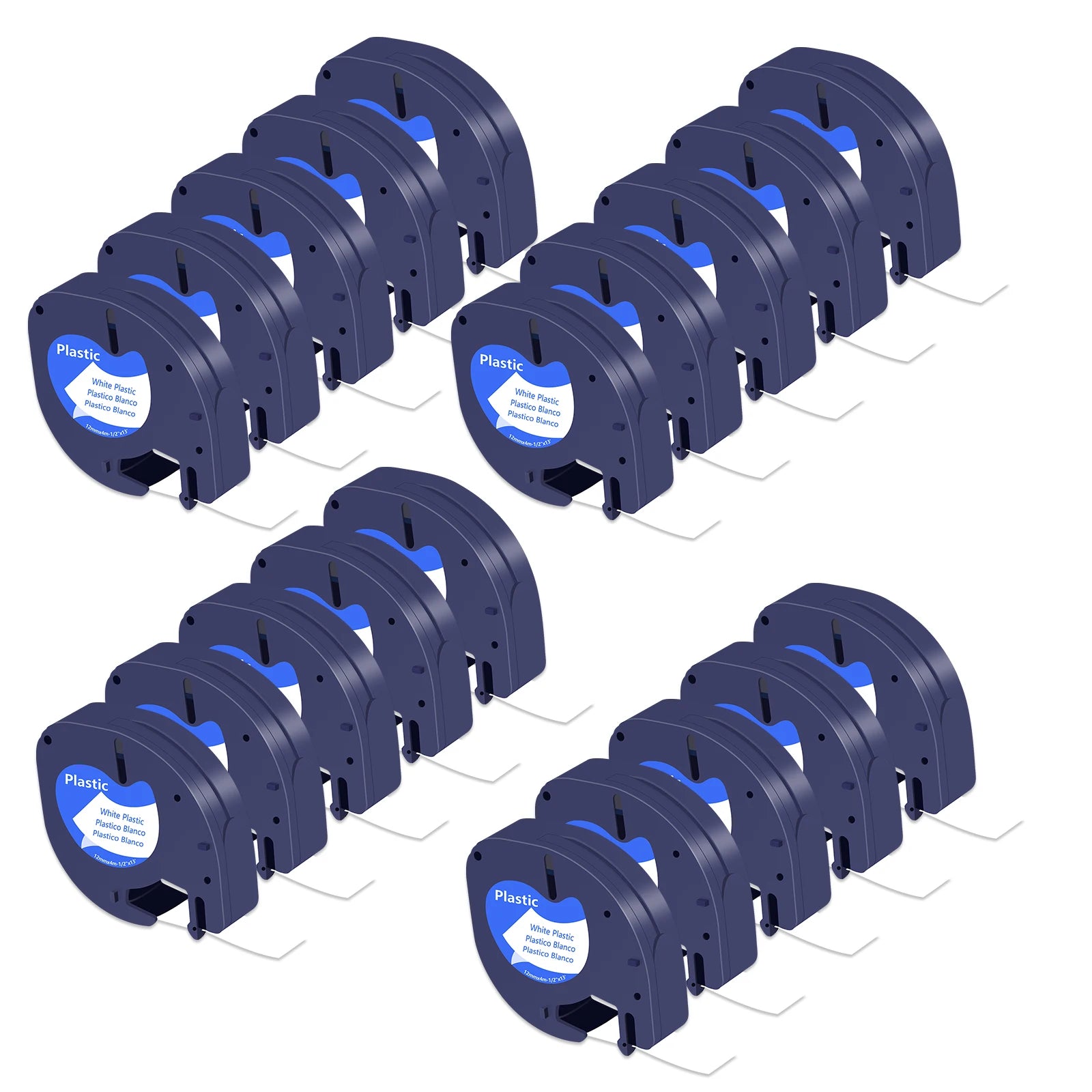 20‑Pack Black-on-White Plastic Label Tape (12 mm) – Compatible with Dymo LetraTag LT‑100H, LT‑100T, P15, Q30 & More