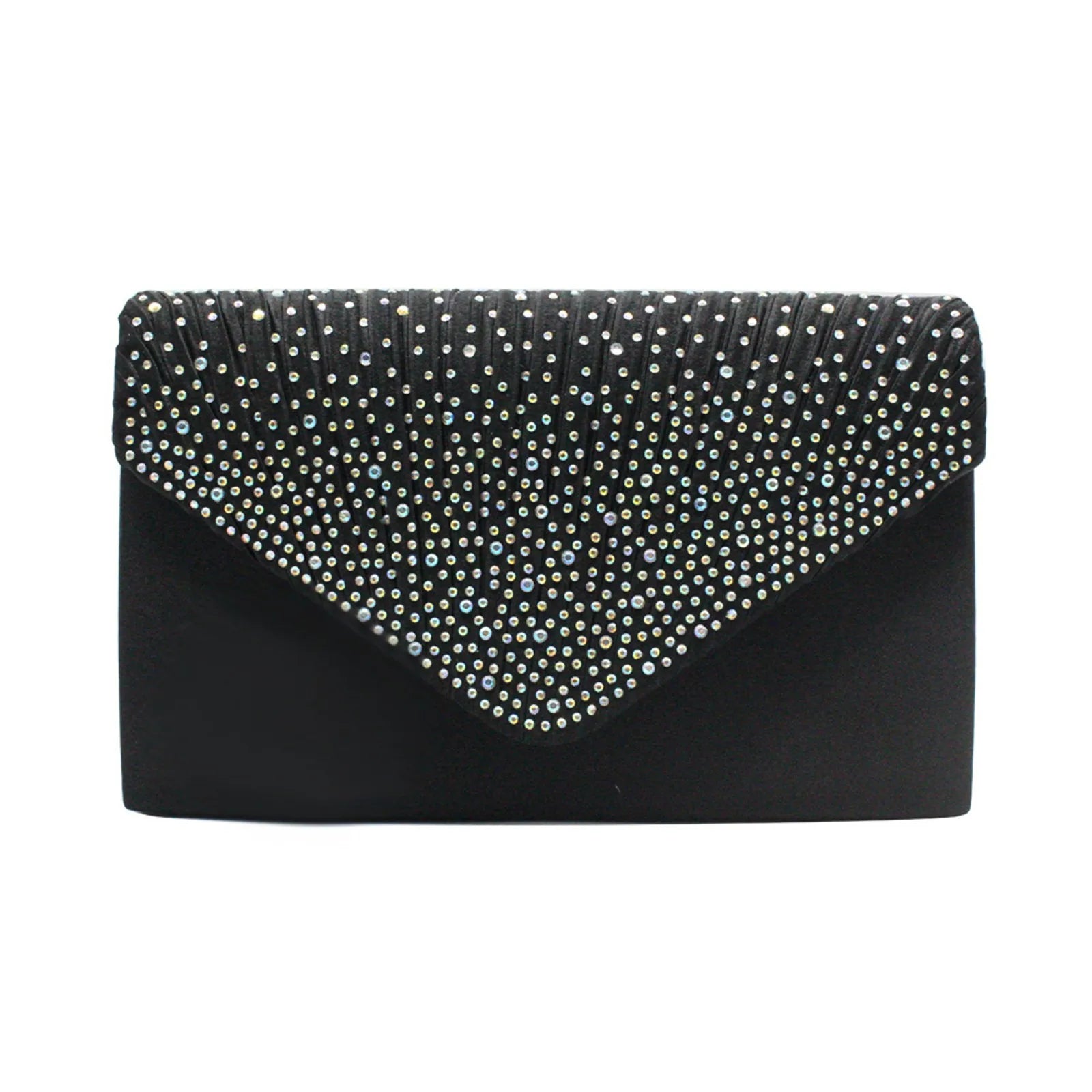 Women’s Satin Rhinestone Clutch – Elegant Evening Shoulder Bag with Thin Chain for Parties, Banquets & Weddings